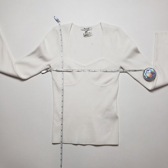 Madewell Wide Rib Sweater Top Women's Small Antique Cream Ivory Sweetheart Neck - Picture 5 of 16